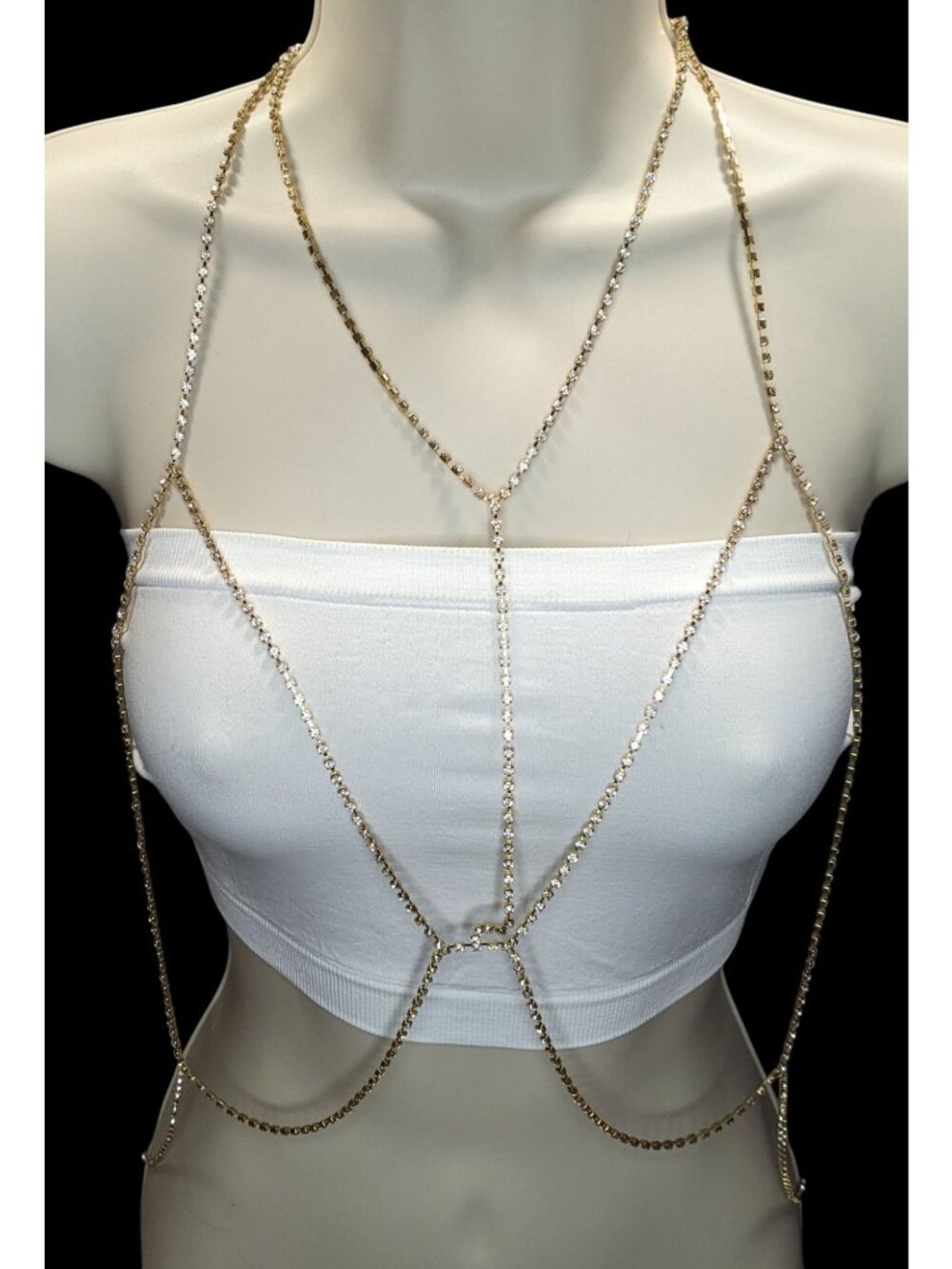 Gold Rhinestone Body Chain Dripping Layered Party Glam Jewelry